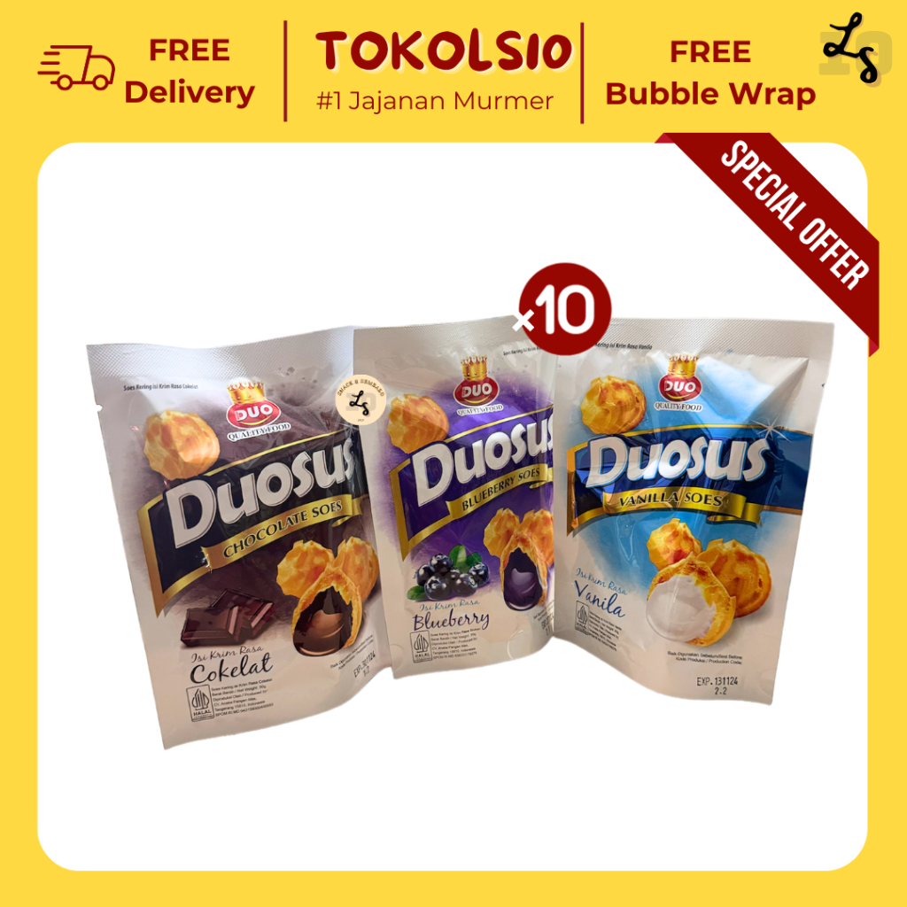

[10 PCS LEBIH HEMAT] Duosus Kue Soes Kering Cokelat/Vanilla/Blueberry @30gr