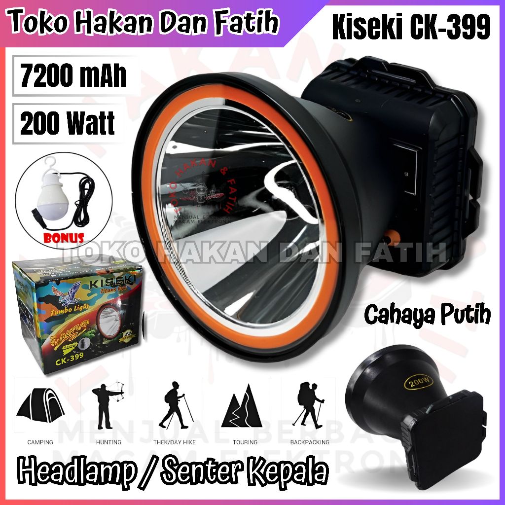 HEAD LAMP / SENTER KEPALA KISEKI CK-399+BONUS CHARGER+BONUS LAMPU - Senter Kepala Original Kiseki CK