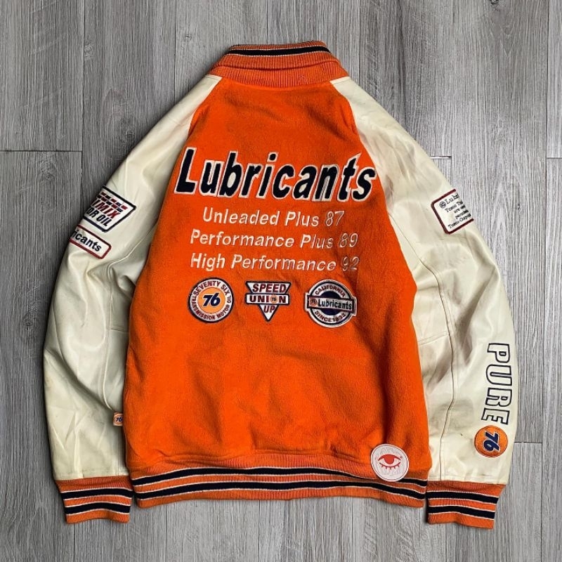 J164 Lubrcants Union 76 Vtg Varsity Wool Leather Jacket