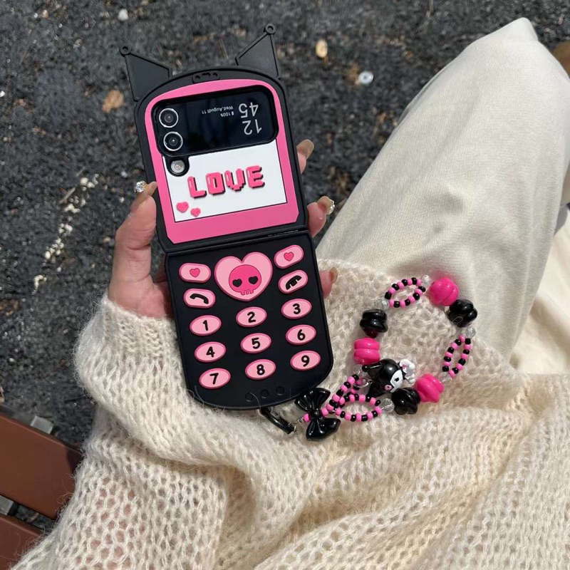 NEW Cute Case Kuromi Love Heart Purple Black Sanrio Characters Number Phone Hp HP With Chain Oppo Fi