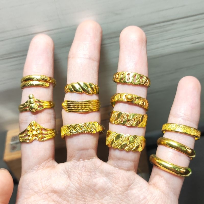 Cincin minimalis motif eldora bunga, rantai, cantik kecil mini dewasa emas asli kadar 92% 1/2 suku, (3.35gr) sk gram g palembang k karat gold rings utk perempuan/cewek/wanita &amp; cowok/ Laki-laki
