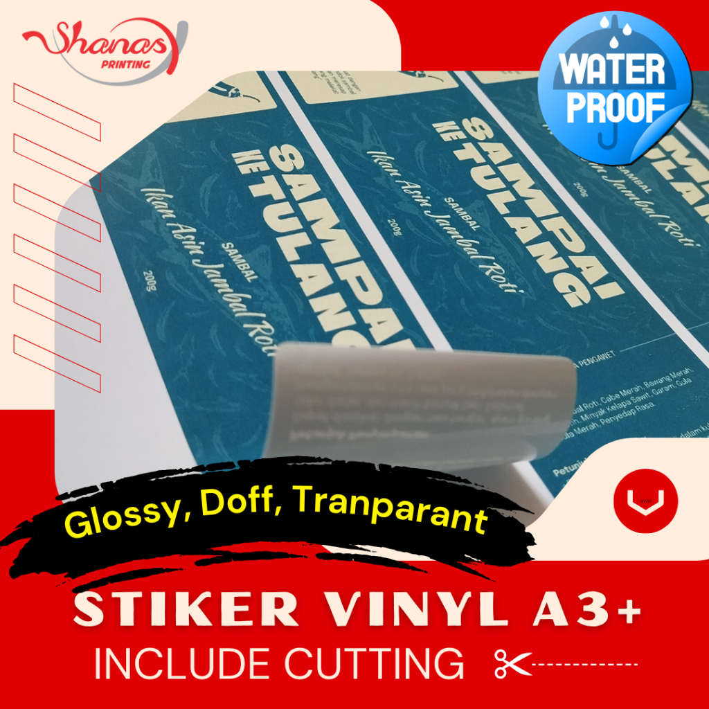 

Sticker A3+ VINYL plus CUTTING mesin (glossy, matte,transaprant)