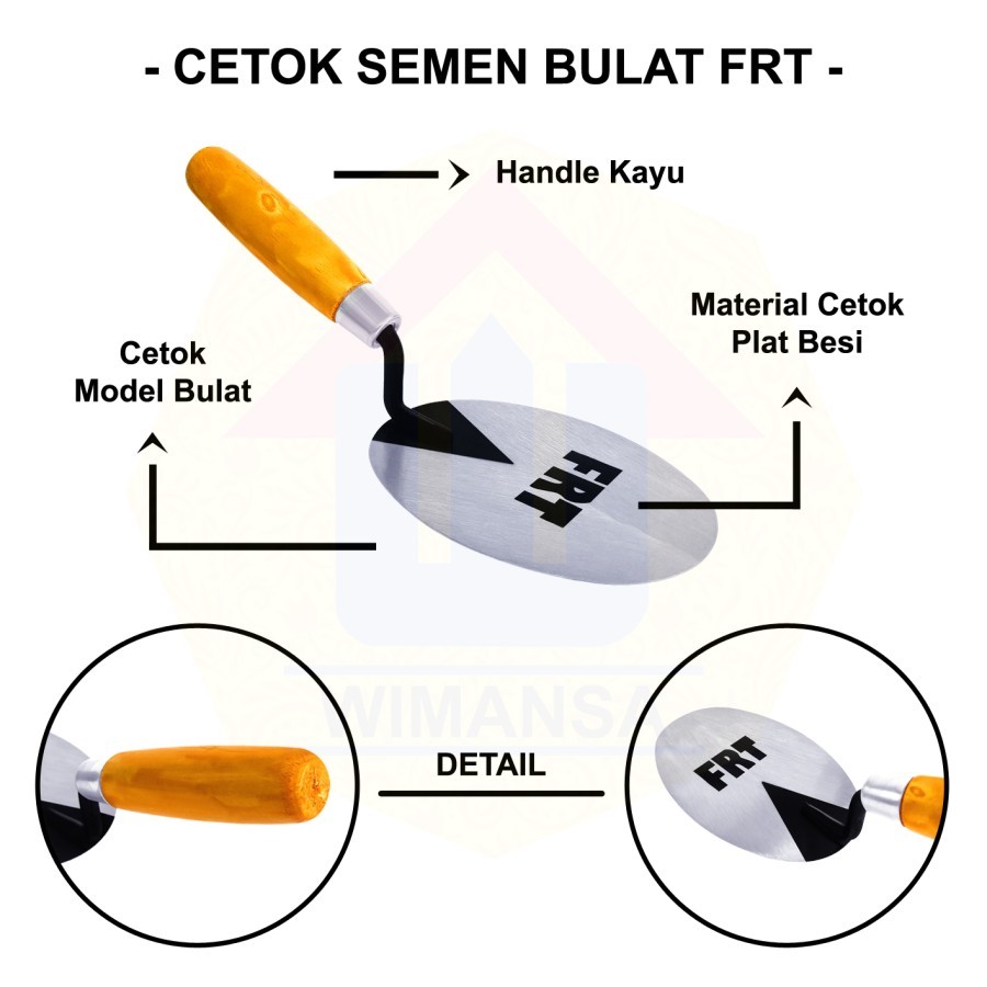 WMS - CETOK SEMEN BULAT FRT 5 INCH - trowel gagang kayu - alat bangunan - sendok semen oval