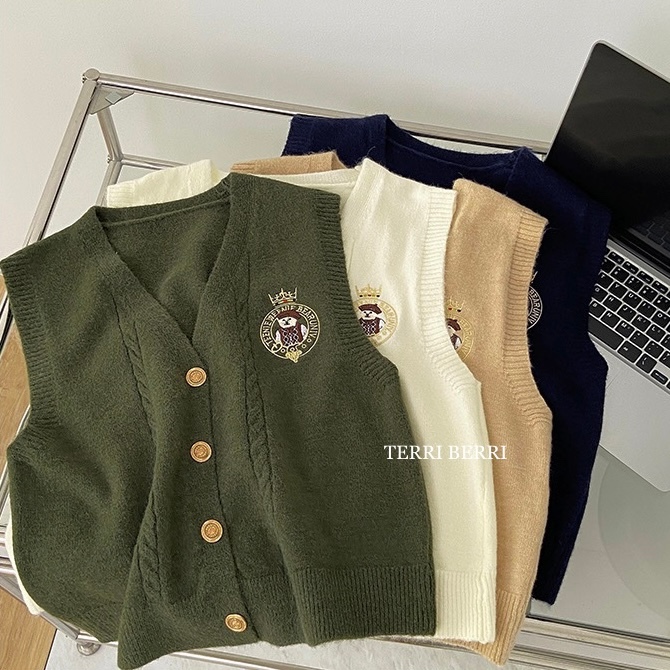 Eunjoo Bear Vest Knit Bordir Korea | Rompi Rajut Premium Academy | Korean School Fashion
