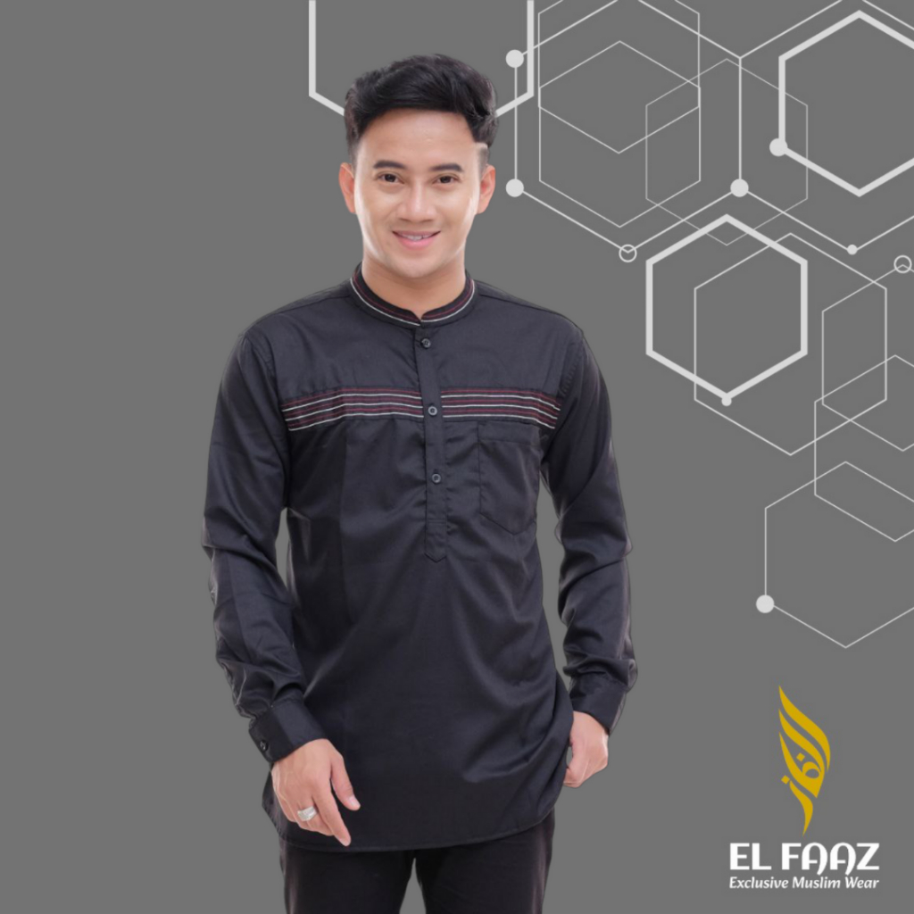 Baju Koko Muslim Pria Lengan Panjang Motif MH Benang Dewasa Kemeja Koko Kasual By El Faaz