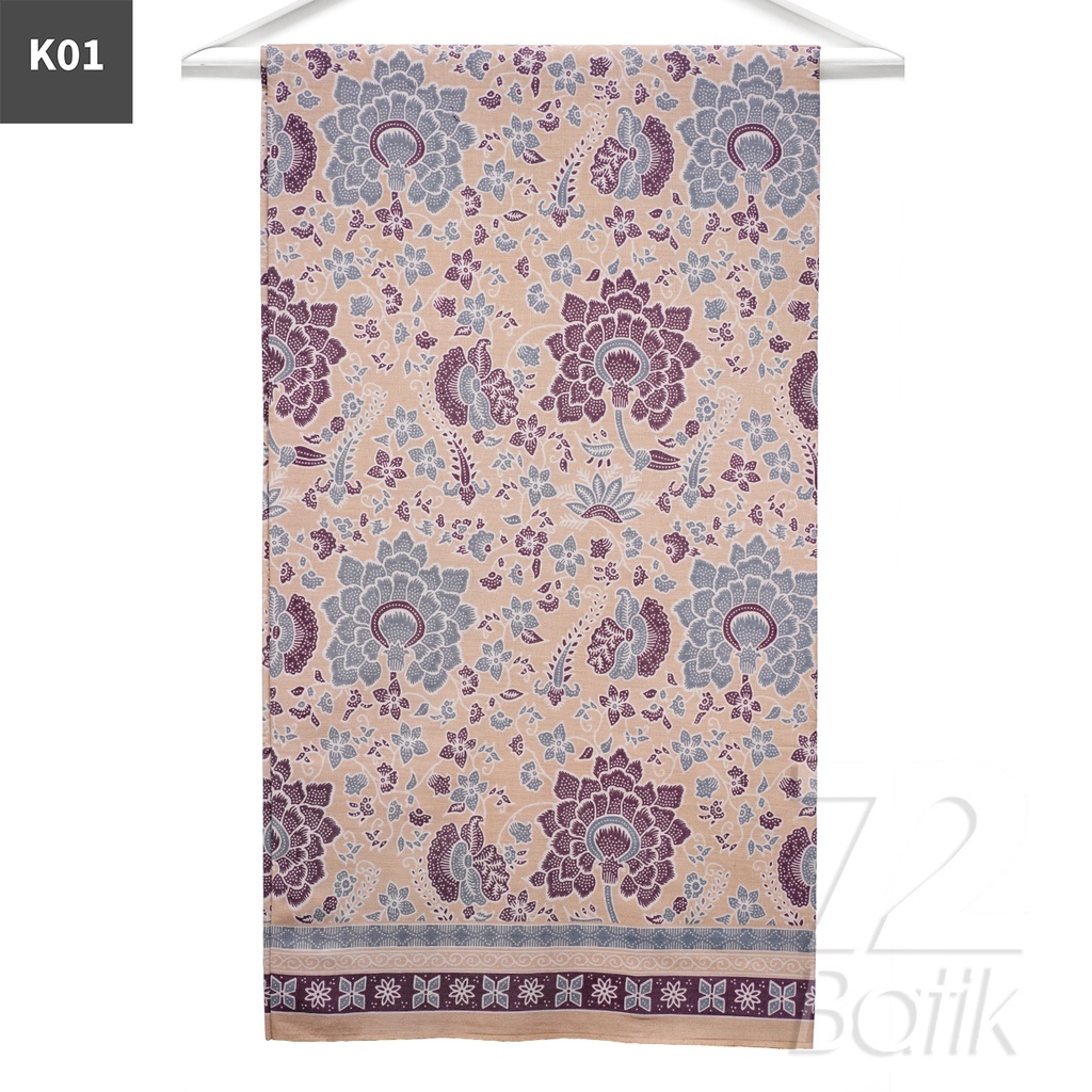 KAIN BATIK PREMIUM Bahan Katun Motif Kembang Warna Cream Lilac Lavender 728913 Cap 72 Jarik Jarit Sa