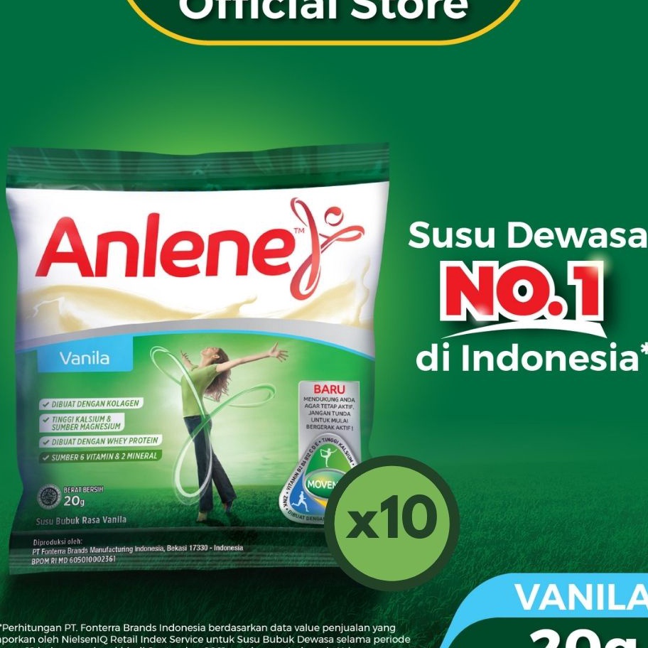 

ORIGINAL Anlene Susu Bubuk Dewasa Vanila 1 x 2g Sachet Nutrisi Tinggi Kalsium Untuk Tulang Sendi dan Otot