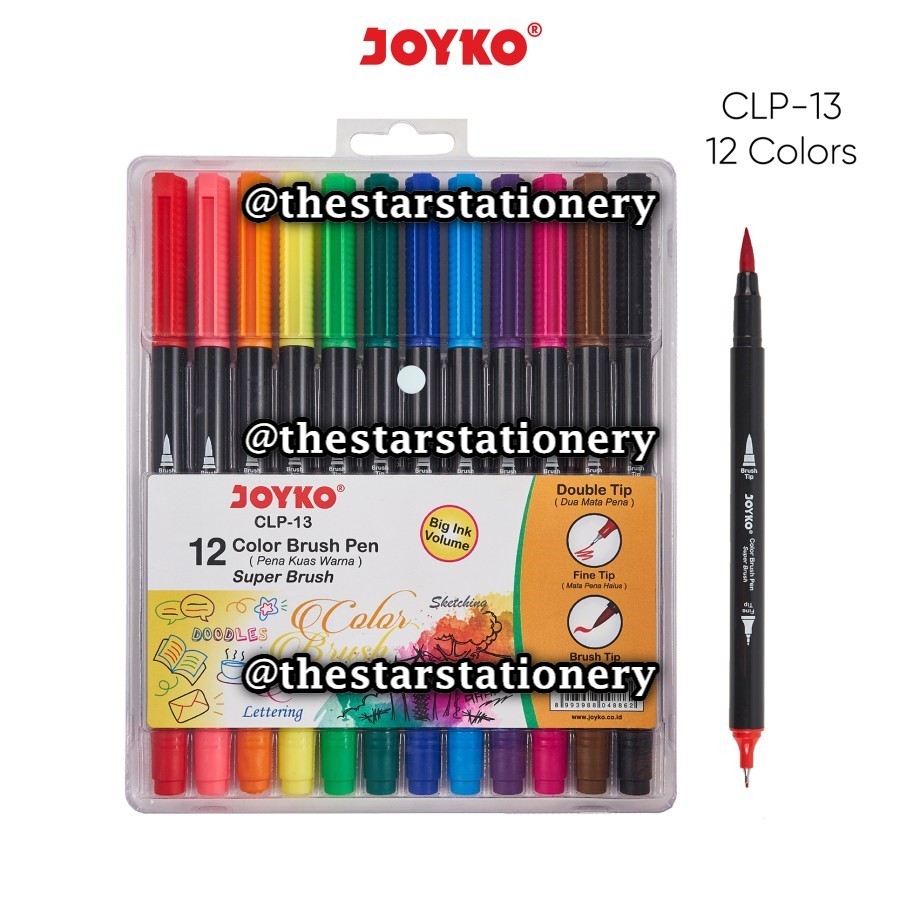 

(1 Set Isi 12 Warna) GROSIR Color Brush Pen Joyko CLP-13 12 Warna Dual Tip / Pena Kuas Warna Joyko CLP13 / Joyko CLP 13