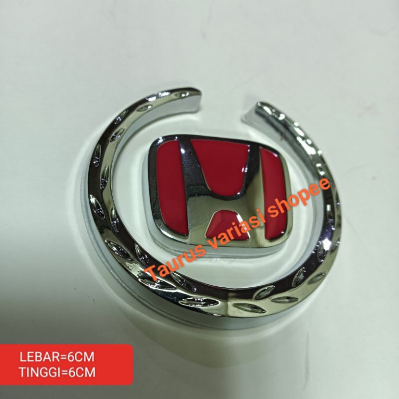 Emblem Stiker Tempelan Logo Mobil/Motor Honda + padi Warna Merah Combinasi Chrome/Gold BRIO/BRV BR-V