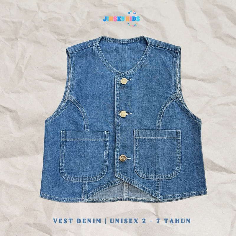 Jinskids Vest Denim - Vest Rompi Jeans Jacket Anak 2-7 Tahun Unisex