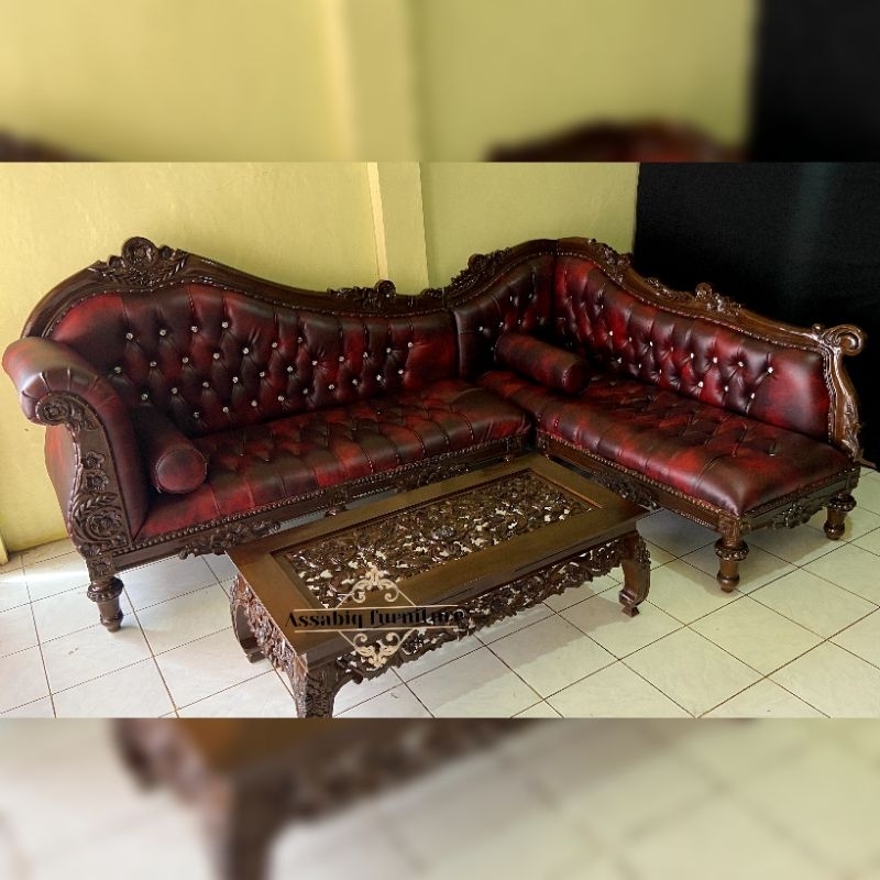 Sofa tamu L set ukir kayu jati grade A mebel jepara / sofa set ukir kayu jati berkualitas / sofa kur