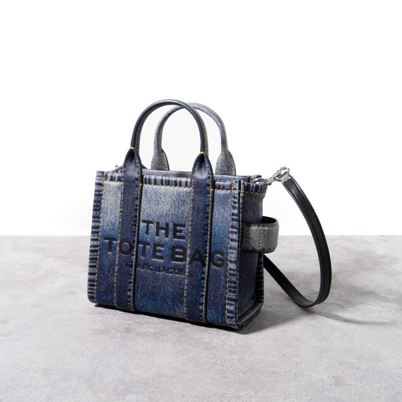 Original Marc Jacobs The Micro / Mini Traveler Tote Bag in Denim Printed Leather
