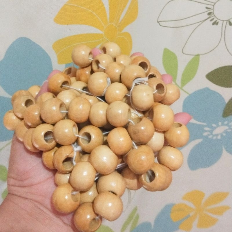Manik kayu bulat lubang besar isi 10 pcs 15 pcs