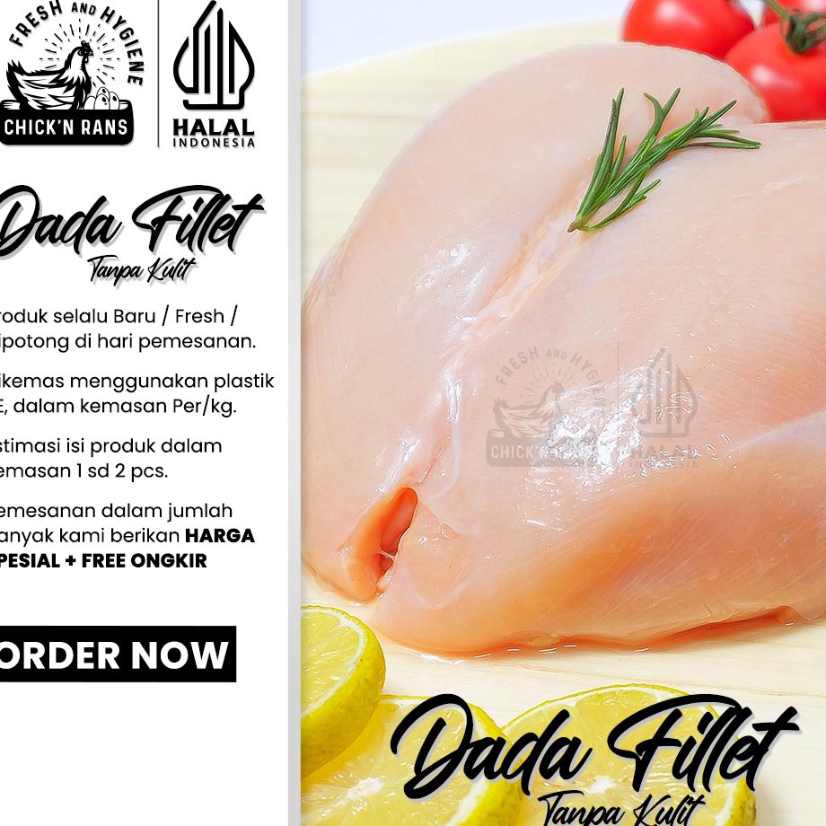 

Dijamin Ori Daging Ayam Dada Fillet Boneless Tanpa Kulit 1kg
