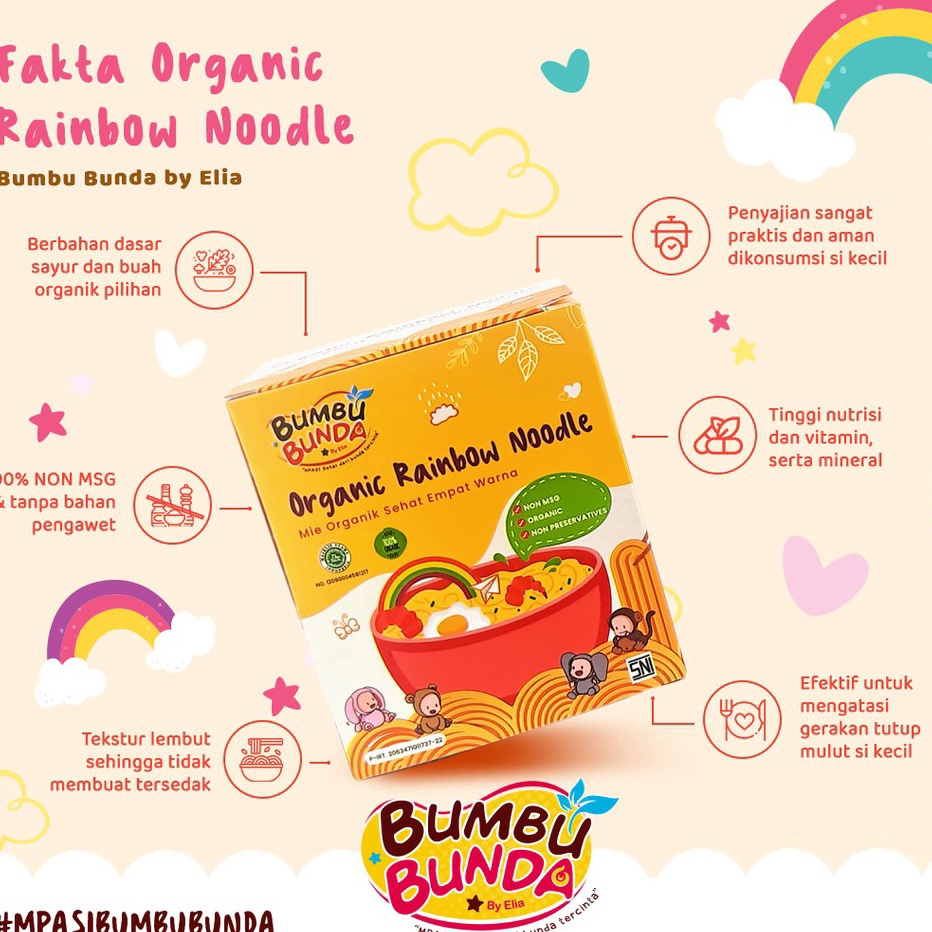 

Bumbu Bunda Organic Rainbow Noodle Mie Organik Sehat Empat Warna Mie Sayur MPASI