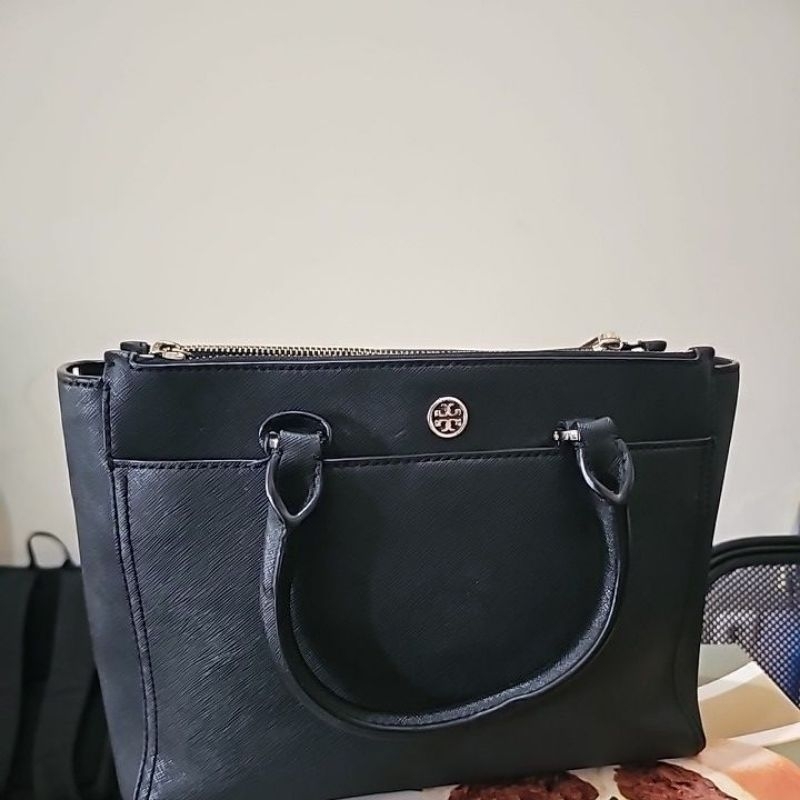 [preloved] tory burch emerson mini black double zip