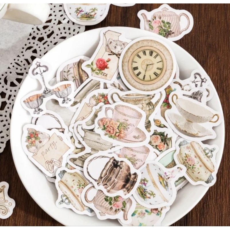 

isi 10 pcs random afternoon sweet tea sticker for journaling