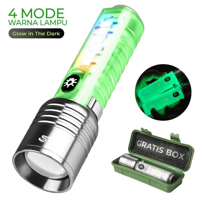 Senter LED 30W Mini 8 Mode Flashlight Super Terang 520A Glow in The Dark Lampu Emergency