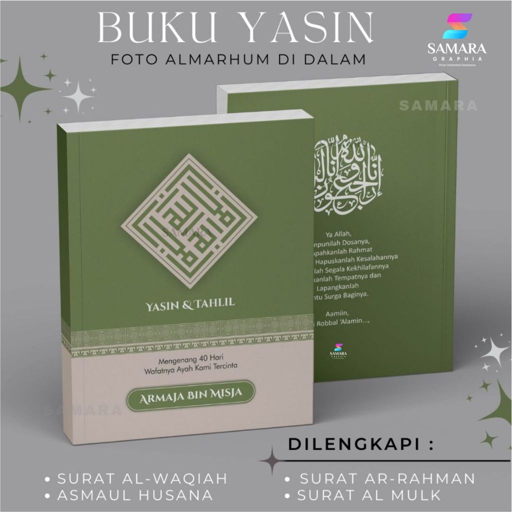 BUKU YASIN DAN TAHLIL CUSTOM FOTO ALMARHUM LENGKAP 40 100 1000 HARIAN SOUVENIR MODEL WAJIK HIJAU AST