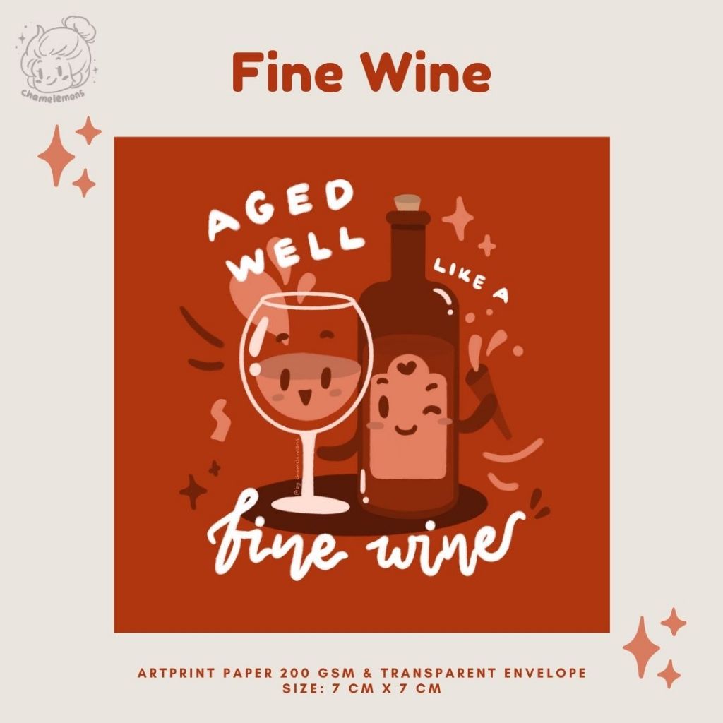 

Fine Wine" Illustration Artprint 7x7 cm | Aesthetic Greeting Card | Wall Decor Journaling Hiasan Dinding Dekorasi Ilustrasi Lucu Kartu Ucapan Ulang Tahun Birthday