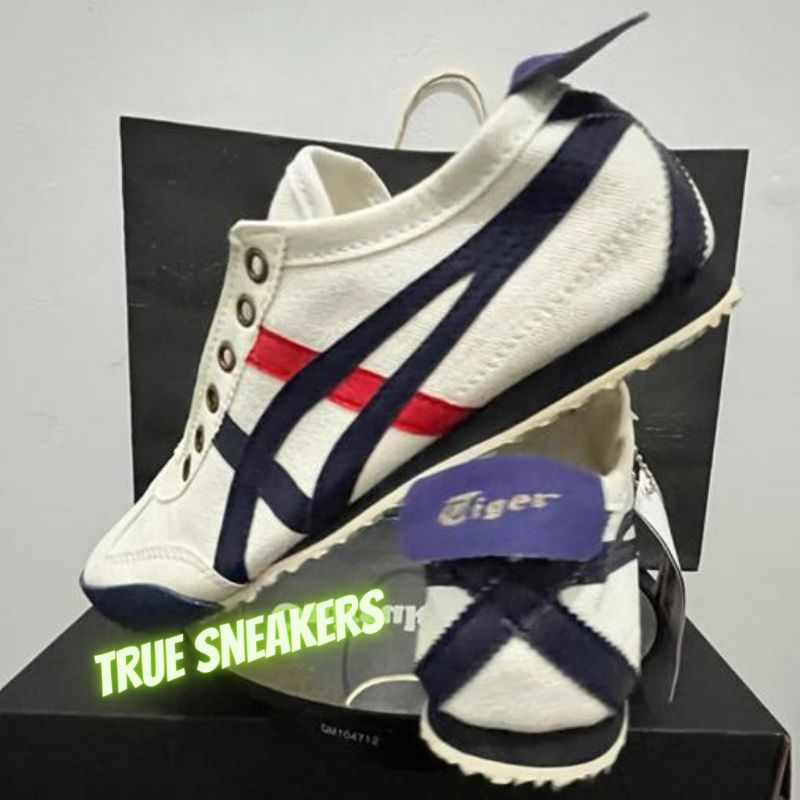 SEPATU SLIP ON KANVAS CREAM NAVY MERAH ONIT JAPAN TANPA TALI