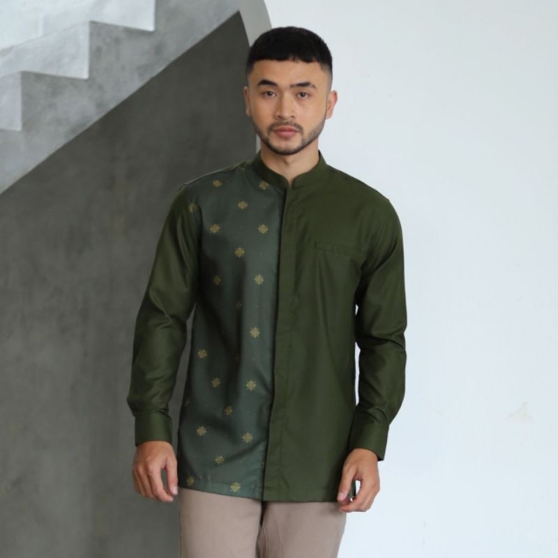 HOT BAJU KOKO KURTA DEWASA LENGAN PANJANG BERKUALITAS WARNA HIJAU LUMUT HITAM