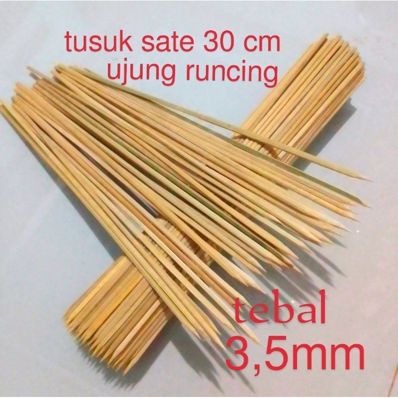 TUSUK SATE BAMBU PANJANG 30CM TEBAL 3,5 MM/TUSUKAN SOSIS/TUSUK BUKET  UJUNG RUNCING & TUMPUL (tusuk 