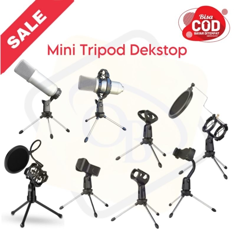 Stand mic meja podium - tripod stand mic - Mini tripod stand mikrofon - stand mic pendek dekstop