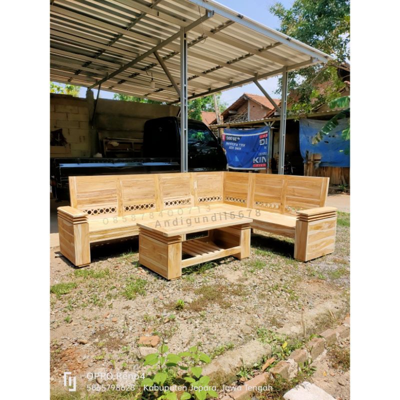 Kursi tamu sudut minimalis polos Full Kayu Jati kursi sudut minimalis Jati kursi tamu bangku minimal