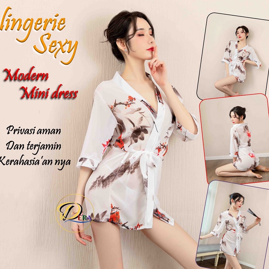 Harga Terjamin  kimono Wanita Lingerie Sexy Bahan Sifon Baju tidur Set G String import lingeri Seksi