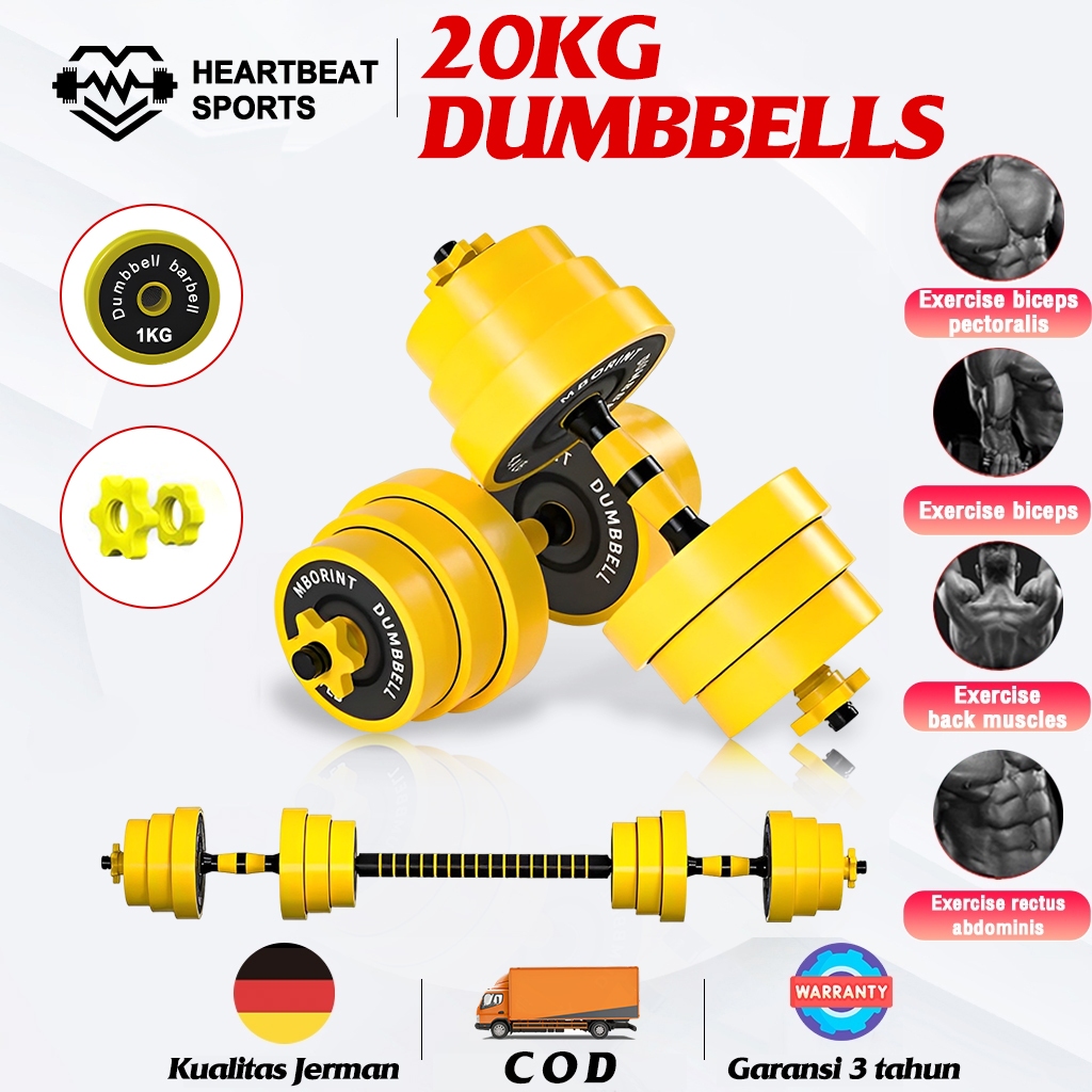 Dumbell Barbel Set 20Kg Tiang Angkat Beban Besi Rubber /20kg barbel set Max angkat beban fitness