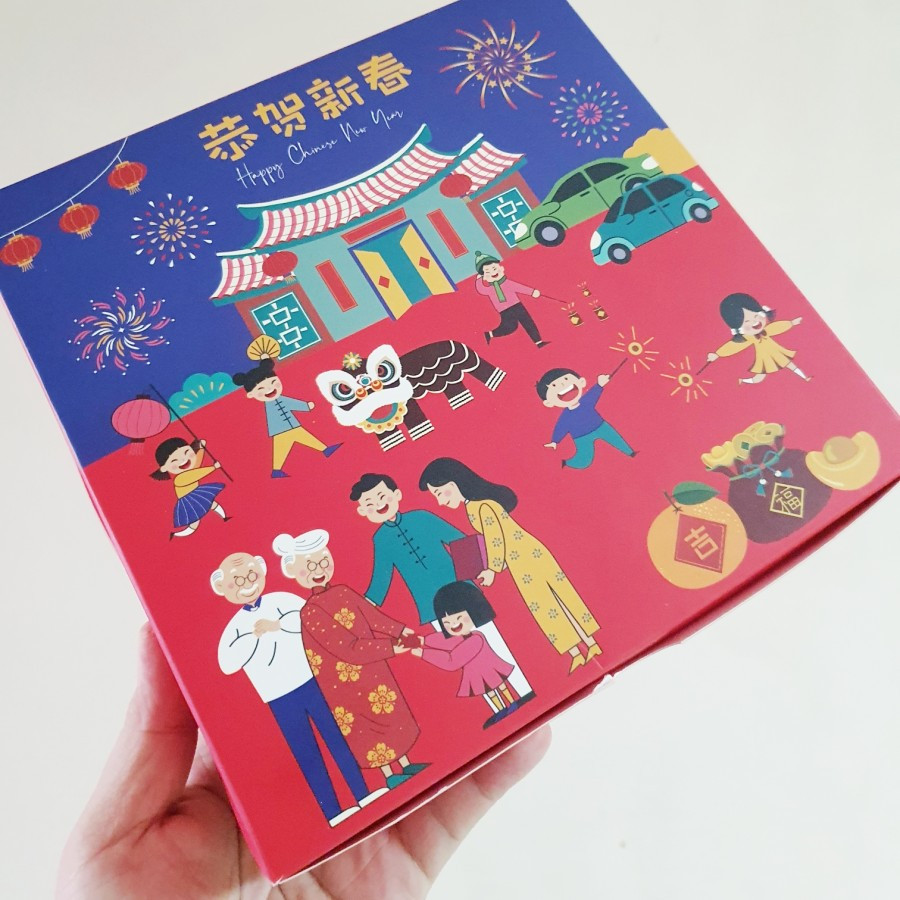 

10 pcs Kardus Eggtart Imlek Box Kotak Mini Pao Kemasan Hampers CNY Sincia Sekat 9 " Gong Xi Fa Cai