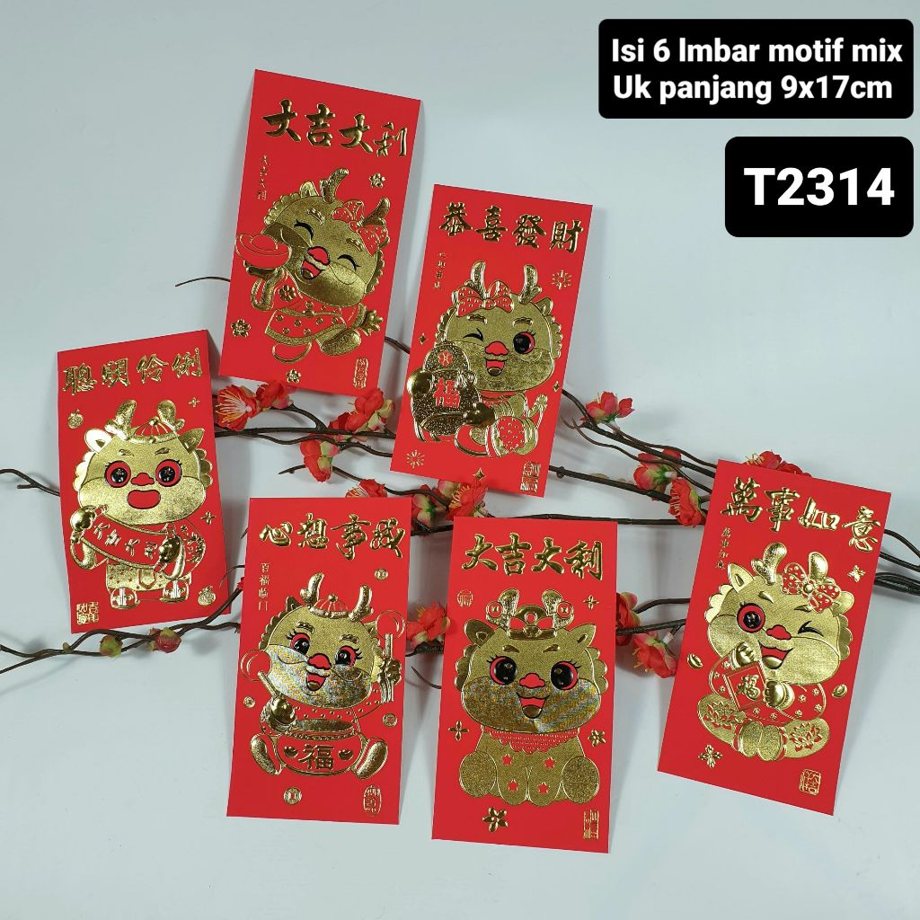 

6pcs Angpao 2024 FU NAGA Imlek Merah PREMIUM ANGPAO FUK angpao imlek panjang VARIAN GOLD