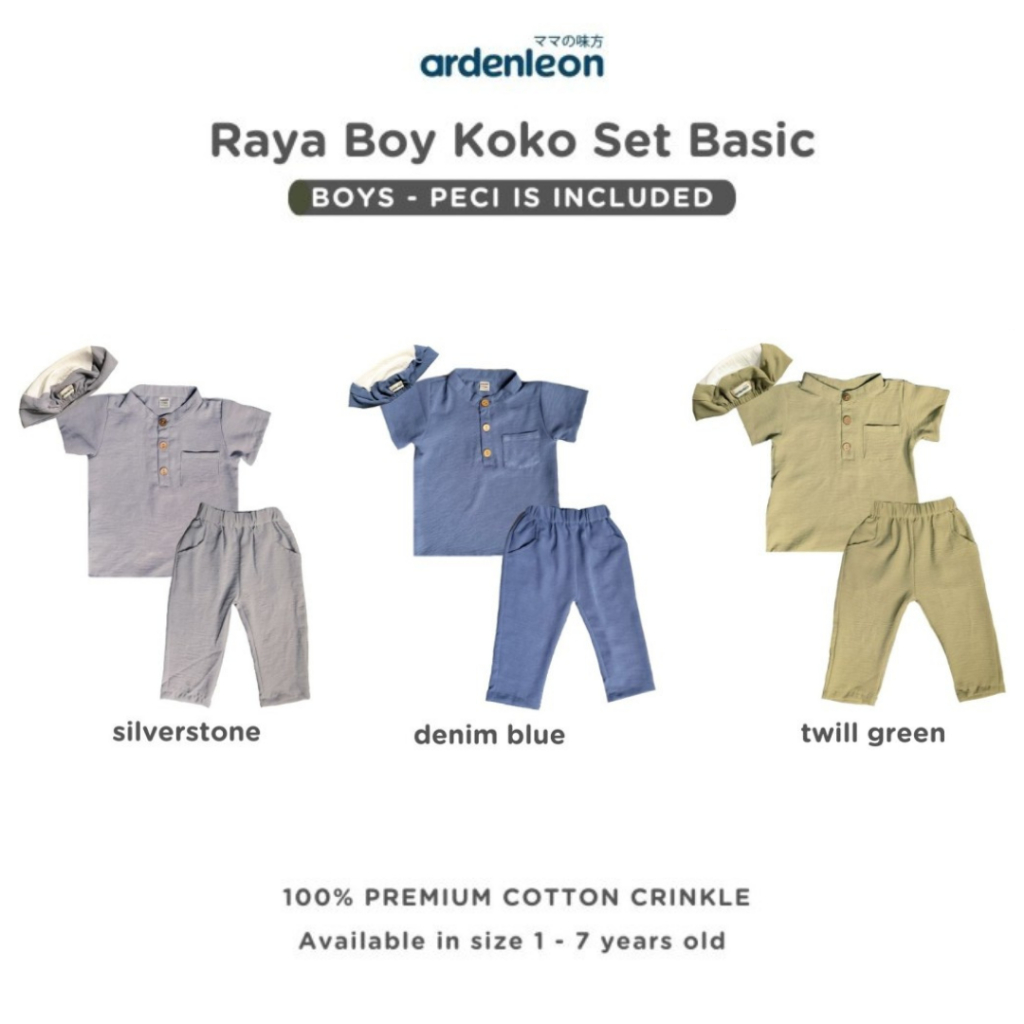 Boy Raya Koko Set Basic Crinkle/ Girls Raya Dress Basic Crinkle - Ardenleon