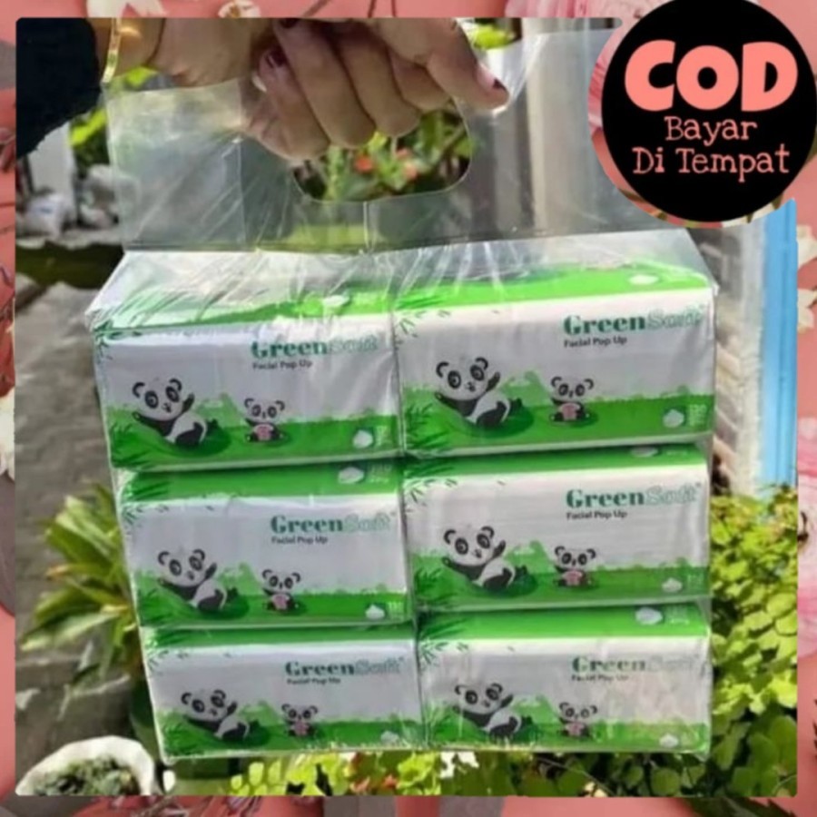 [6 PACK] GREENSOFT Pop Up TISSUE ( Paket 6 Green Soft Panda size kecil Pop Up)