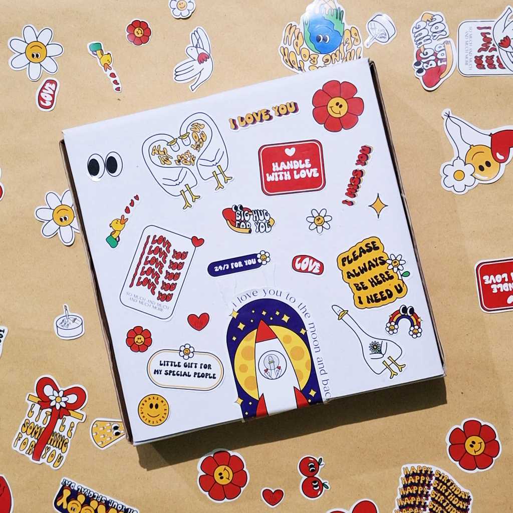 

Gift&Us - Packaging Kado Kardus Putih Stiker Lucu Estetik