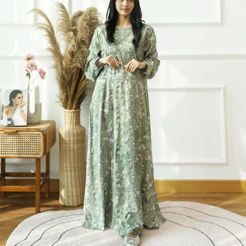 GDTIMA Safiya Long Dress Floral Korean Style Dress Gamis Wanita Gamis Motif Bunga