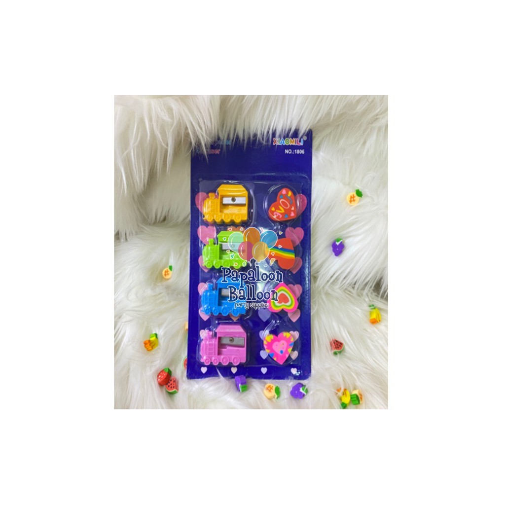 

Set stationary serutan dan penghapus 8pcs sharperner and eraser alat tulis