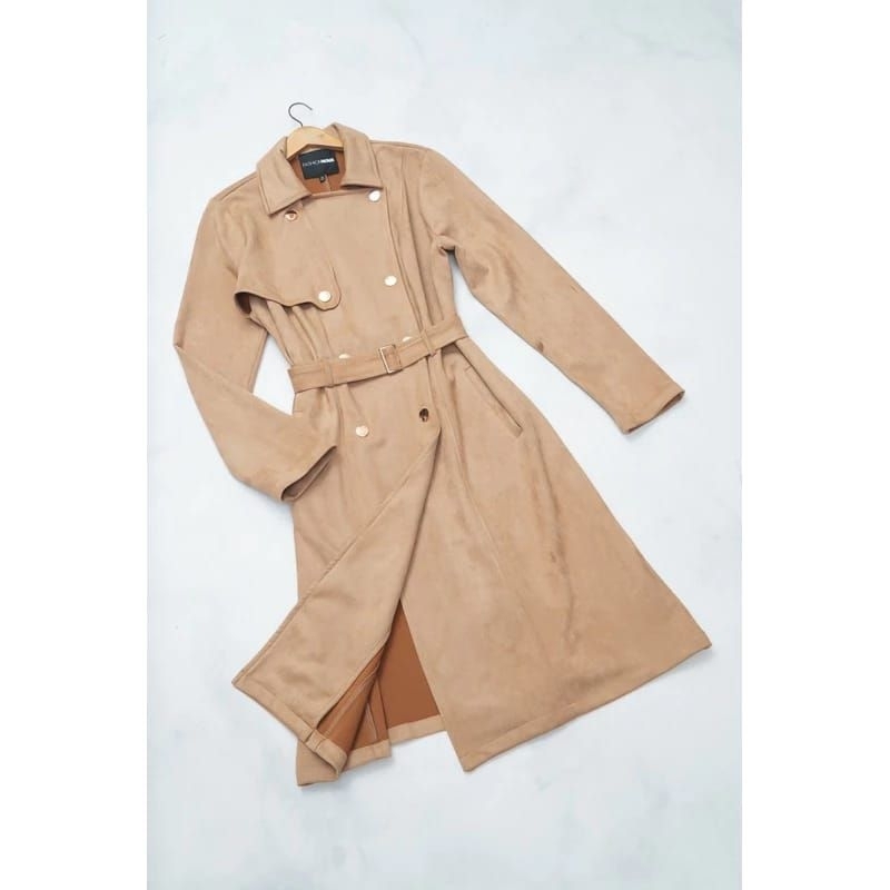 LONG COAT WANITA BAHAN SUEDE IMPORT PREMIUM