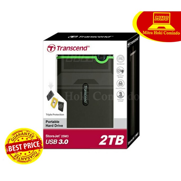 HARDDISK HDD EXTERNAL TRANSCEND 25M3 2TB ANTISHOCK ORIGINAL RESMI