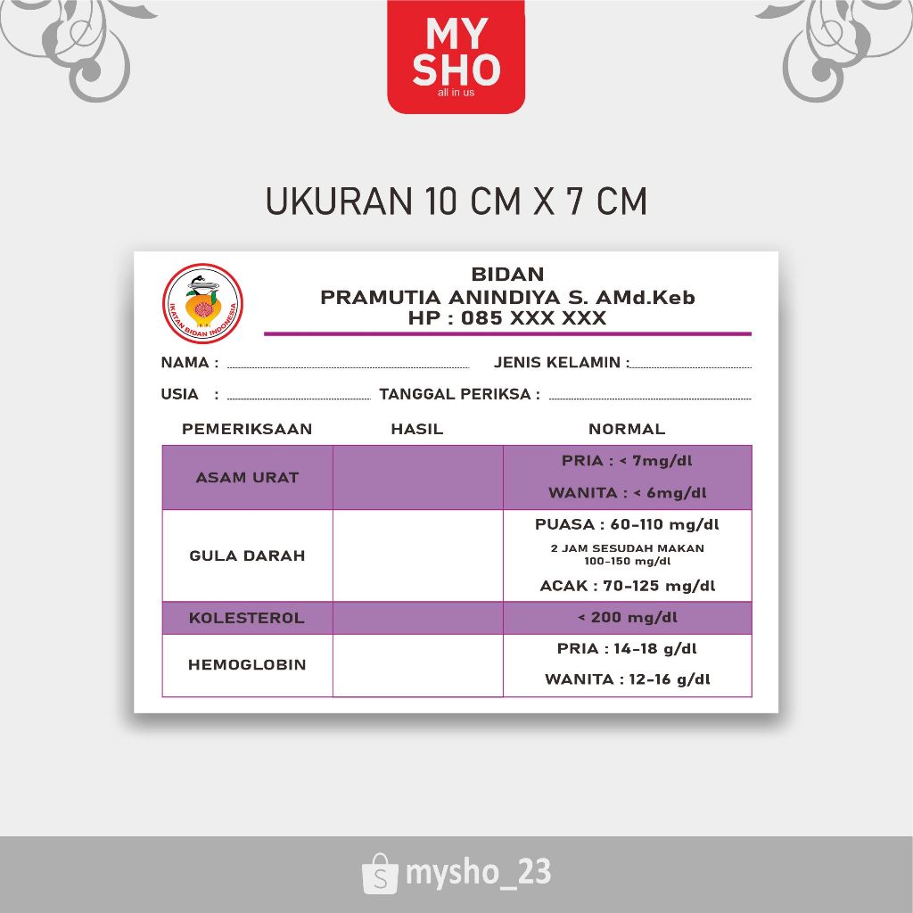 

KARTU LABORAT GULA DARAH BIDAN / PERAWAT