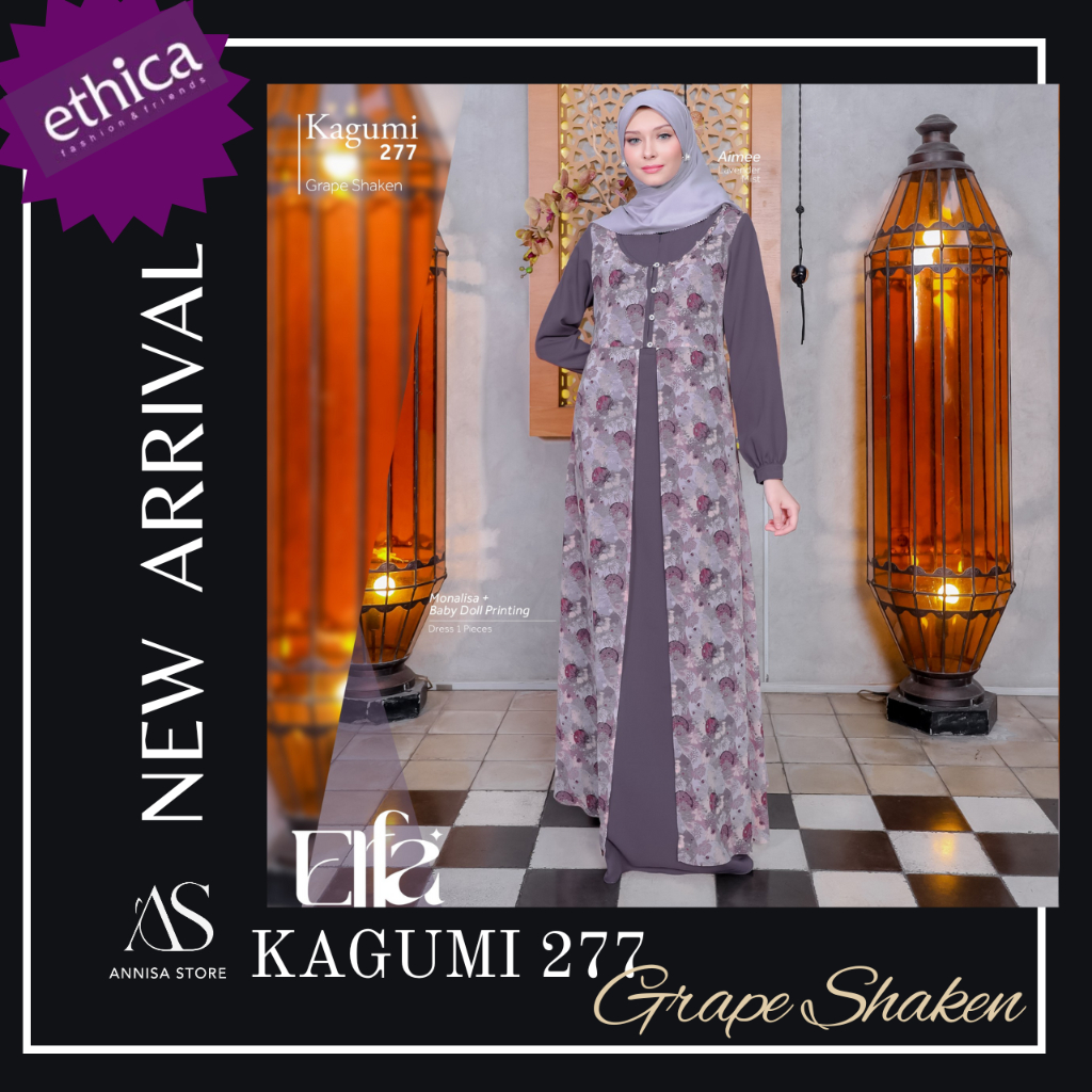 BAJU PESTA GAMIS WANITA ETHICA KAGUMI 277 GRAPE SHAKEN / RAYYA SERIES BAJU DRESS GAMIS ETHICA ELFA 2