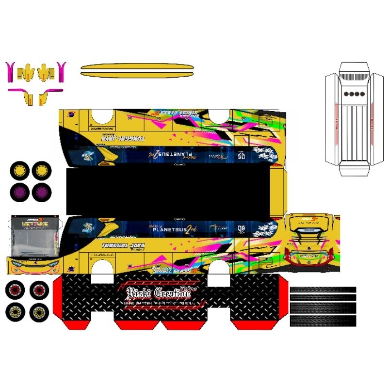 POLA LEMBARAN PAPERCRAFT BUS TUNGGAL JAYA NEPTUNE