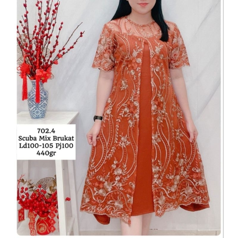 Dress Scuba bordir SCUBA PREMIUM kombinasi brukat