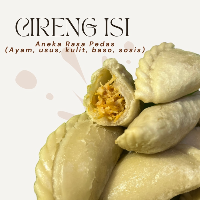 

Cireng aneka isian frozen (usus/kulit/ayam/baso/sosis)