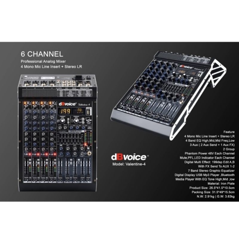 Mixer DBVOICE Valentine 4 Original Mixer 4 Channel Bluetooth
