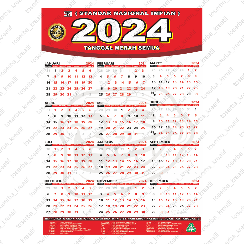 

Kalender Dinding 2024 | Kalender Tanggal Merah | Kalender Unik | Kalender 2024 | Calender 2024