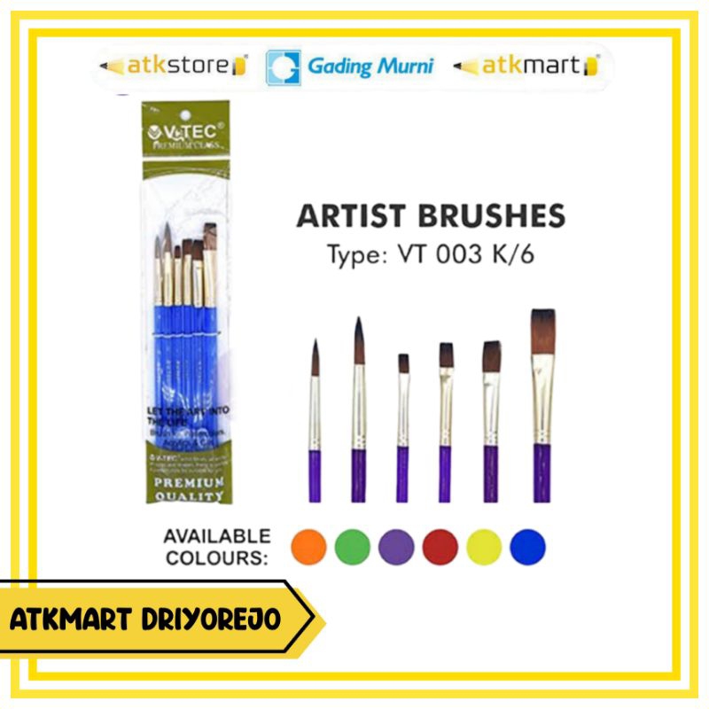 

V-TEC KUAS LUKIS SET TYPE VT-003K ISI 6 PCS - ARTIST BRUSH - KUAS GAGANG TRANSPARAN