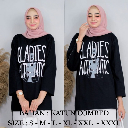 Baju Atasan Wanita Terbaru Adis Shirt BO Bahan Kaos Katun Combed Aplikasi Sablon Size M L XL XXL XXX