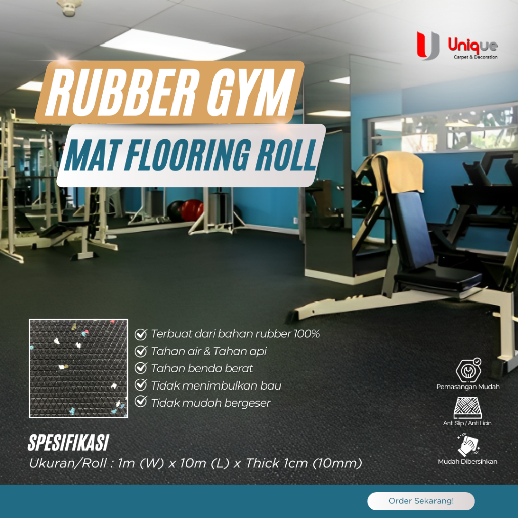 Rubber Flooring Mat / Rubber Gym Mat Roll Tebal 1cm / Alas Tempat Gym